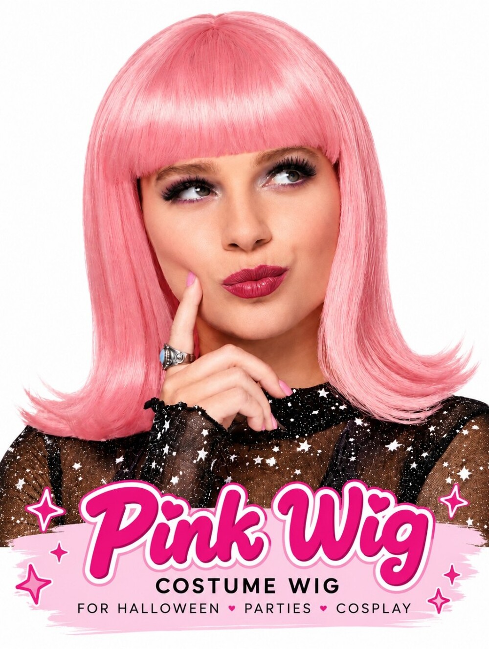 NWT Pink Wig Costume Wig - Vibrant Pink Synthetic Hair